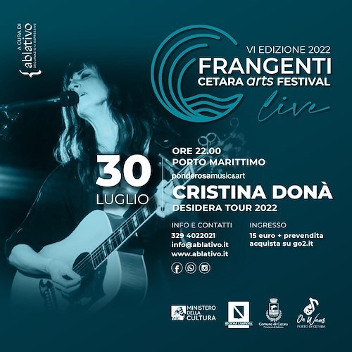 "Frangenti", 30 luglio il live di Cristina Donà chiude la prima parte del festival di Cetara