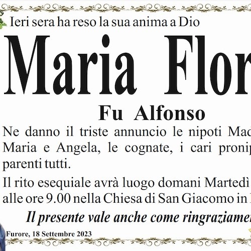 Furore piange la scomparsa della signora Maria Florio