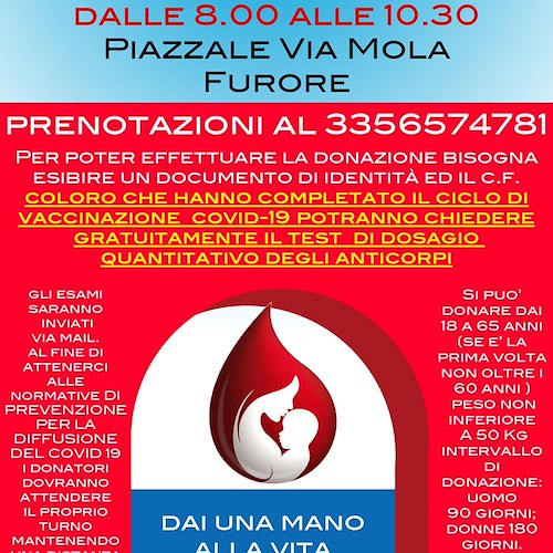 Furore risponde ad appello donazione sangue: 25 settembre giornata di raccolta