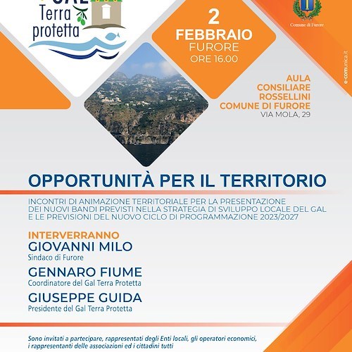 Gal Terra Protetta, 2 febbraio a Furore la presentazione dei nuovi bandi regionali