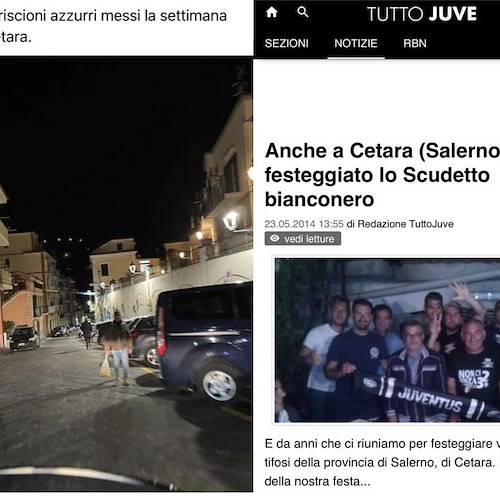 Giallo sulla rimozione degli stiscioni azzurri installati a Cetara per l'imminente vittoria dello scudetto a Napoli /foto