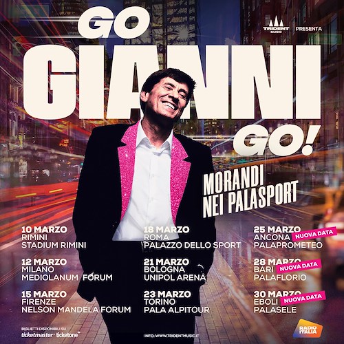 Gianni Morandi arriva ad Eboli: 30 marzo concerto al PalaSele, al via prevendita