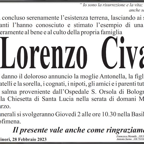 Giovedì 2 marzo a Minori i funerali di Lorenzo Civale, scomparso a soli 57 anni