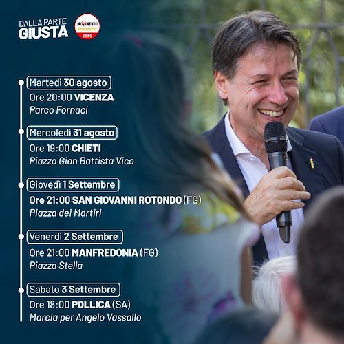 Giuseppe Conte prenderà parte alla Marcia per Angelo Vassallo il 3 settembre a Pollica