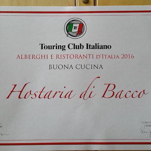 Hostaria bacco di Furore tra migliori ristoranti d’Italia per Touring Club