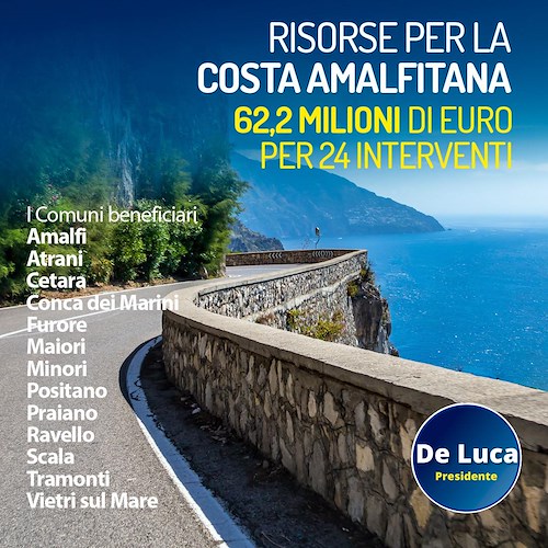 I 13 comuni della Costa d’Amalfi destinatari di interventi di mobilità sostenibile da parte della Regione