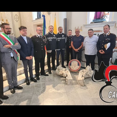 I Carabinieri Tutela Patrimonio Culturale riportano a Fisciano una coppia di angeli: era stata trafugata nel 2000