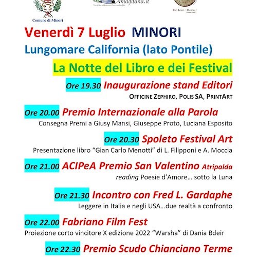 Il 7 luglio a Minori la “Fiera del Libro…in riva al mare” e “La Notte dei Festival” 