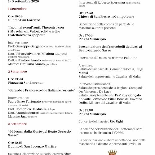 Il Beato Gerardo Sasso nell'incontro tra civiltà e religioni: stasera il convegno a Scala