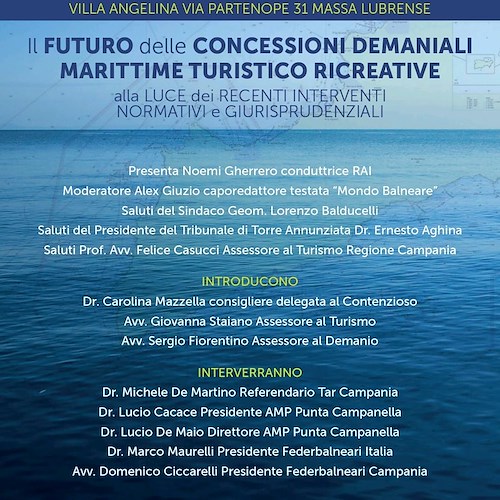 Il futuro delle concessioni demaniali marittime turistico ricreative, 27 aprile il convegno a Massa Lubrense