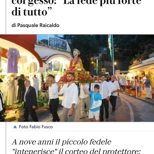 Il piccolo Andrea di Positano e la sua fede per San Vito, protagonista su Repubblica