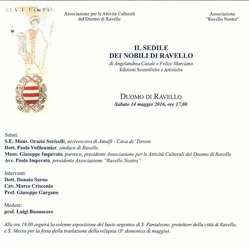 Il Sedile dei Nobili di Ravello: sabato 14 presentazione dei simboli di una Città opulenta
