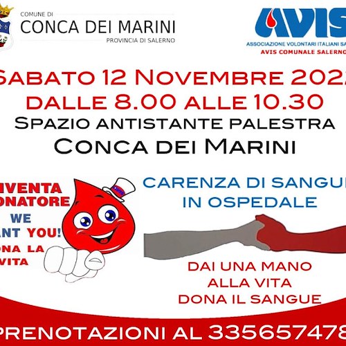 In Costa d'Amalfi continua la raccolta di sangue per gli ospedali: 12 novembre è il turno di Conca dei Marini