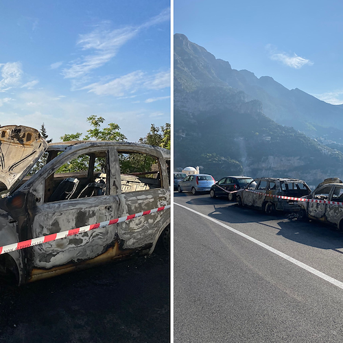 Incendio a Positano, auto in fiamme alla Garitta / FOTO-VIDEO 