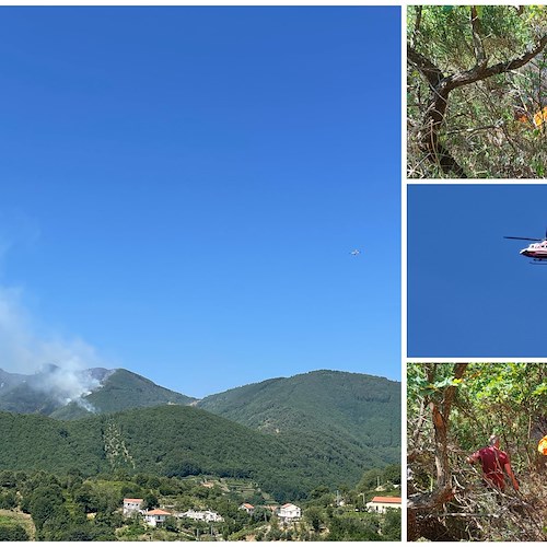 Incendio a Tramonti, due elicotteri e un canadair in azione /FOTO e VIDEO
