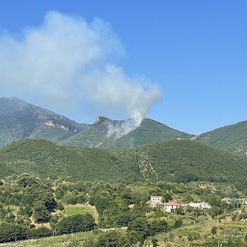 Incendio a Tramonti, due elicotteri e un canadair in azione /FOTO e VIDEO