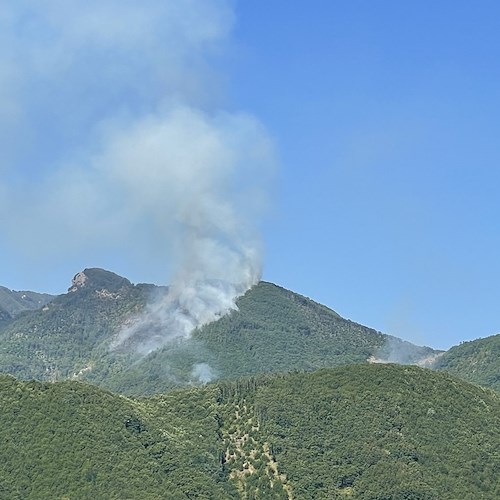 Incendio a Tramonti, due elicotteri e un canadair in azione /FOTO e VIDEO