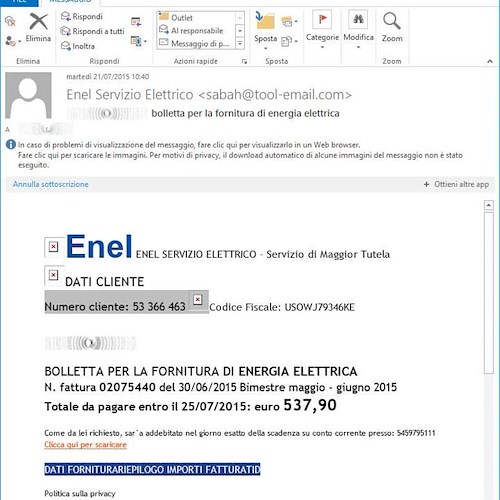 Internet: riecco Cryptolocker, stavolta virus si nasconde dietro falso messaggio Enel