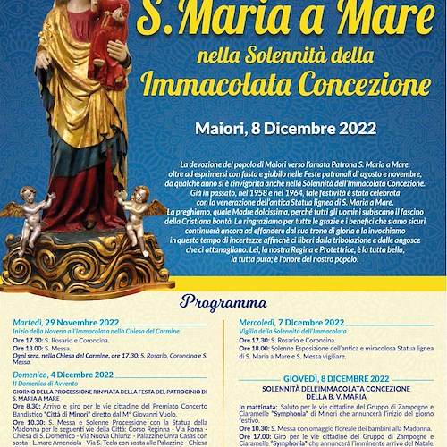L'8 dicembre Maiori onora la Solennità dell'Immacolata Concezione festeggiando Santa Maria a Mare /PROGRAMMA