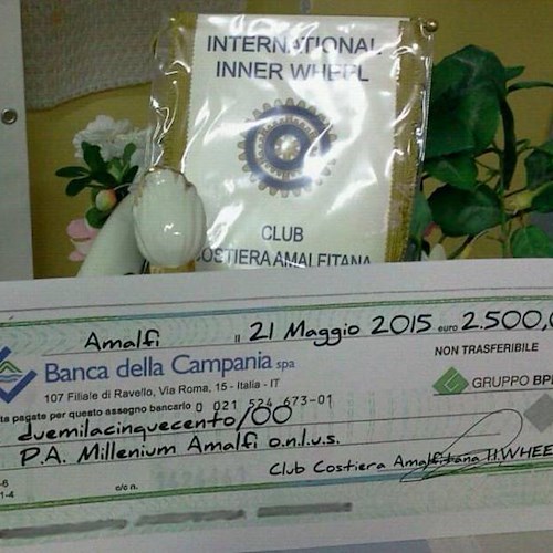 L’Inner Wheel Costa d'Amalfi dona 2500 euro per attività assistenza Millenium