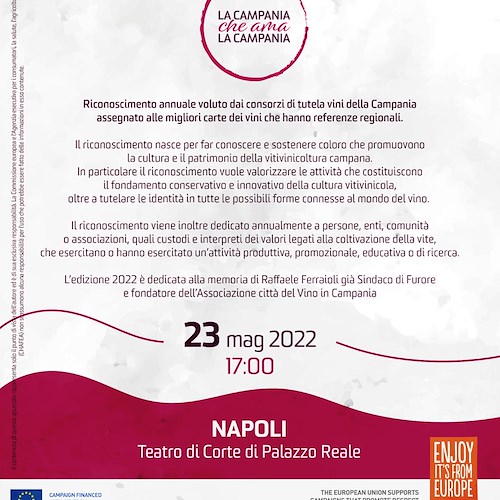 "La Campania che ama la Campania", 23 maggio La Caravella di Amalfi premiata al Palazzo Reale di Napoli
