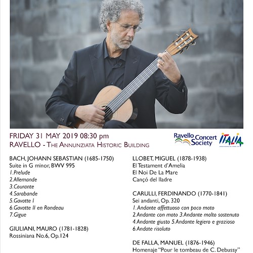 La chitarra di Gianluigi Giglio chiude il maggio della Ravello Concert Society 