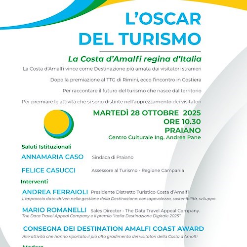 La Costa d'Amalfi celebra il suo “Oscar del Turismo” e presenta i dati della stagione 2025