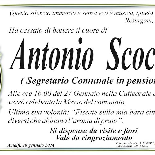 La Costa d'Amalfi piange la morte di Antonio Scocca, aveva 96 anni