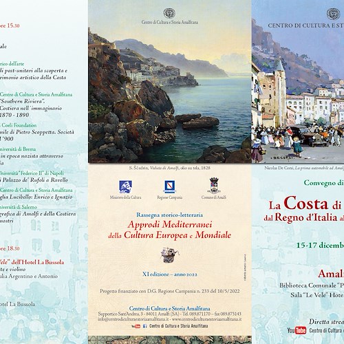 "La Costa di Amalfi dal Regno d’Italia alla Repubblica", dal 15 al 17 dicembre il Convegno di Studi ad Amalfi 