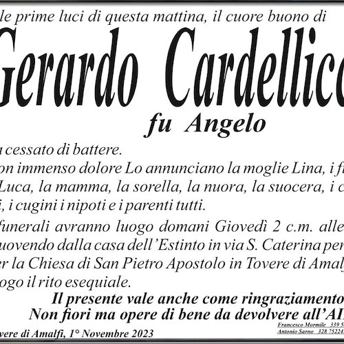 La Costiera Amalfitana piange la prematura morte di Gerardo Cardellicchio