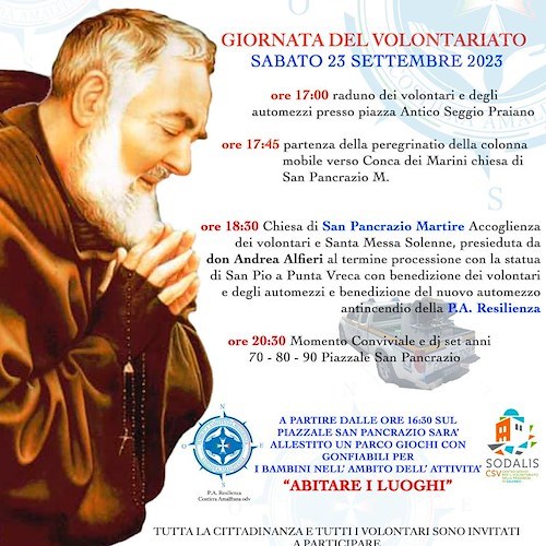 La P.A. "Resilienza" Costa d'Amalfi celebra San Pio con una colonna mobile da Praiano a Conca dei Marini