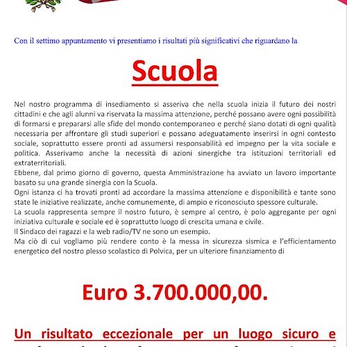 «La scuola è il futuro dei cittadini», Sindaco Tramonti riepiloga iniziative intraprese per un’istruzione di qualità