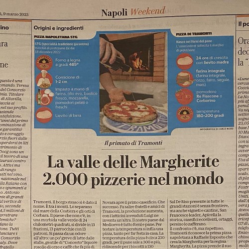 “La valle delle Margherite”, Tramonti protagonista su “Repubblica” con il suo primato di pizzerie nel mondo
