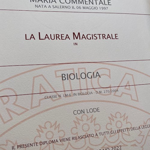 Laurea magistrale da 110 e lode in Biologia per Maria Commentale di Tramonti
