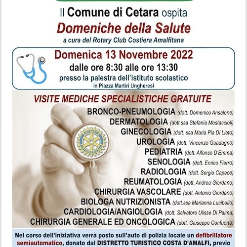 Le “Domeniche della Salute” del Rotary Club Costiera Amalfitana fanno tappa a Cetara