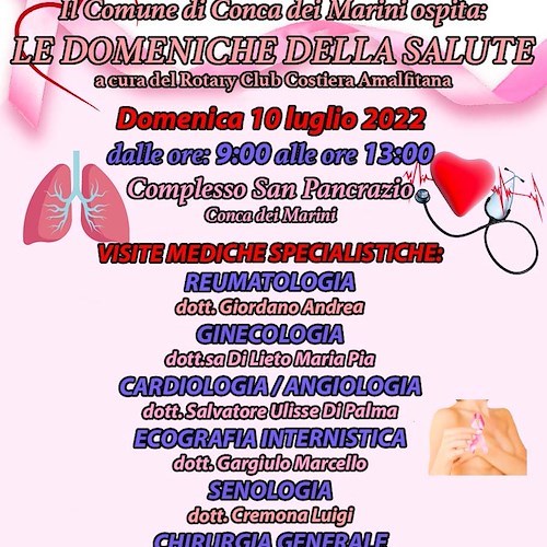 "Le domeniche della Salute" del Rotary Club fanno tappa a Conca dei Marini: 10 luglio screening gratuiti