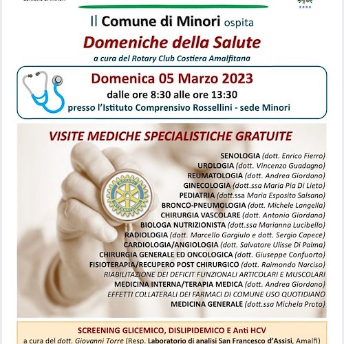 Le "Domeniche della Salute" del Rotary fanno tappa a Minori: 5 marzo visite gratuite per i residenti