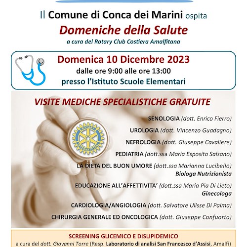 "Le domeniche della salute" del Rotary fanno tappa a Conca dei Marini: domenica 10 dicembre visite gratuite per i residenti