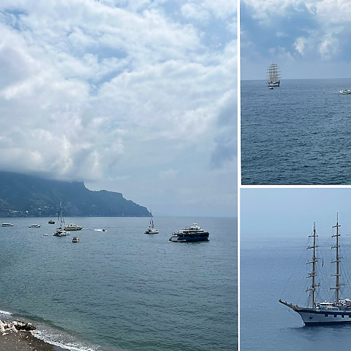 Le navi di lusso fanno capolino in Costa d'Amalfi: ecco il Royal Clipper ed Evelyn P /FOTO