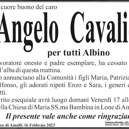 Lone di Amalfi piange la scomparsa del signor Angelo Cavaliere, per tutti Albino