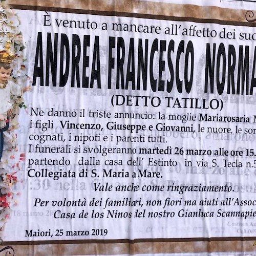 Lutto a Maiori per la morte di Andrea Normanno (o' Tatill)