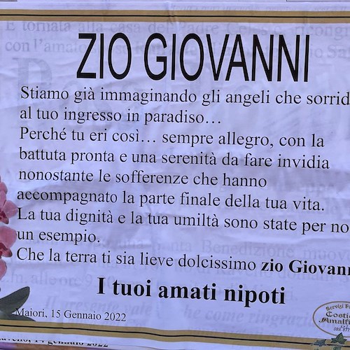 Lutto a Maiori per la morte di Giovanni Crivelli