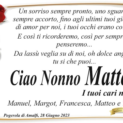 Lutto a Pogerola di Amalfi: ha cessato di battere il cuore buono e generoso di Matteo Serra
