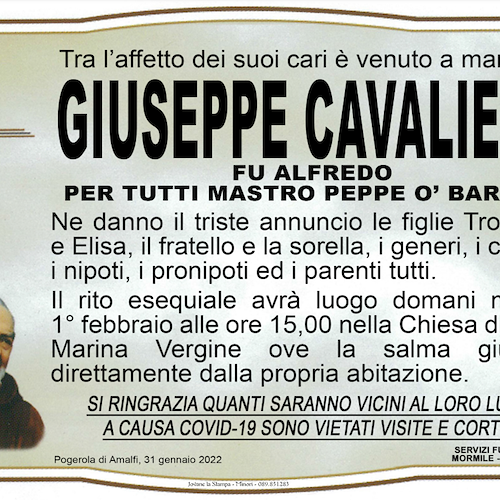 Lutto a Pogerola di Amalfi per la scomparsa di Giuseppe Cavaliere, per tutti Mastro Peppe ‘O Barbiere