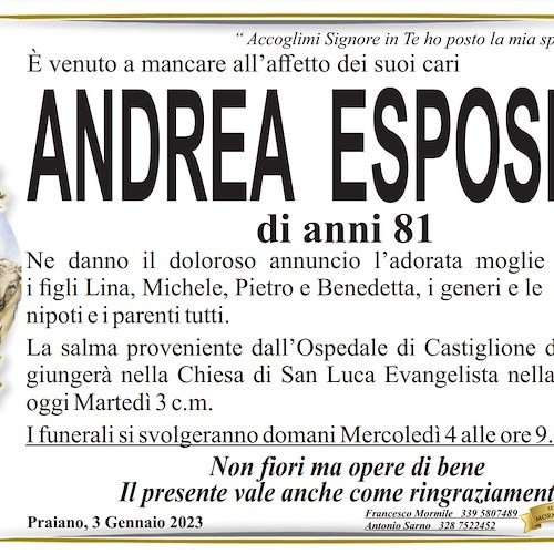 Lutto a Praiano per la scomparsa del signor Andrea Esposito
