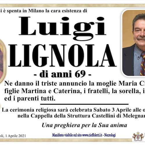 Lutto a Ravello: si è spento a Milano Luigi Lignola