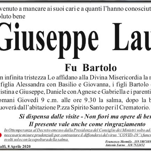 Lutto ad Amalfi: addio a Giuseppe Lauro 