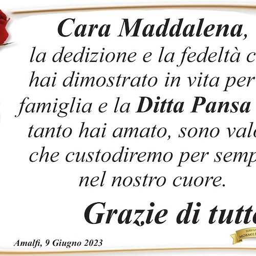 Lutto ad Amalfi per la scomparsa di Maria Maddalena Gambardella