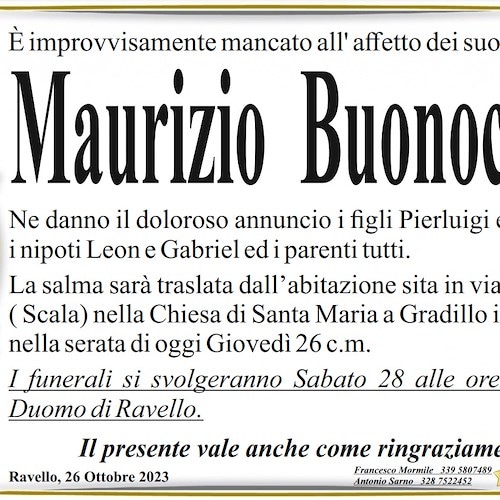 Lutto tra Ravello e Scala, si è spento prematuramente Maurizio Buonocore