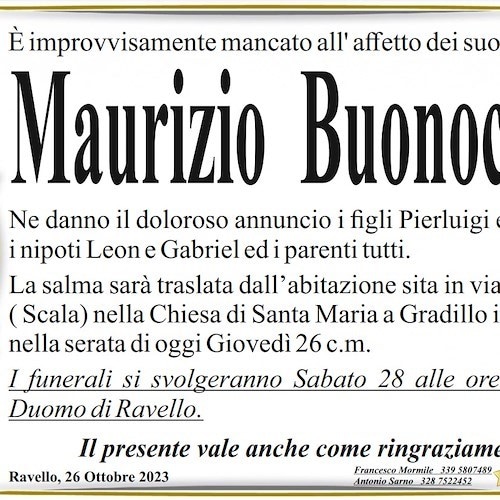 Lutto tra Ravello e Scala, si è spento prematuramente Maurizio Buonocore